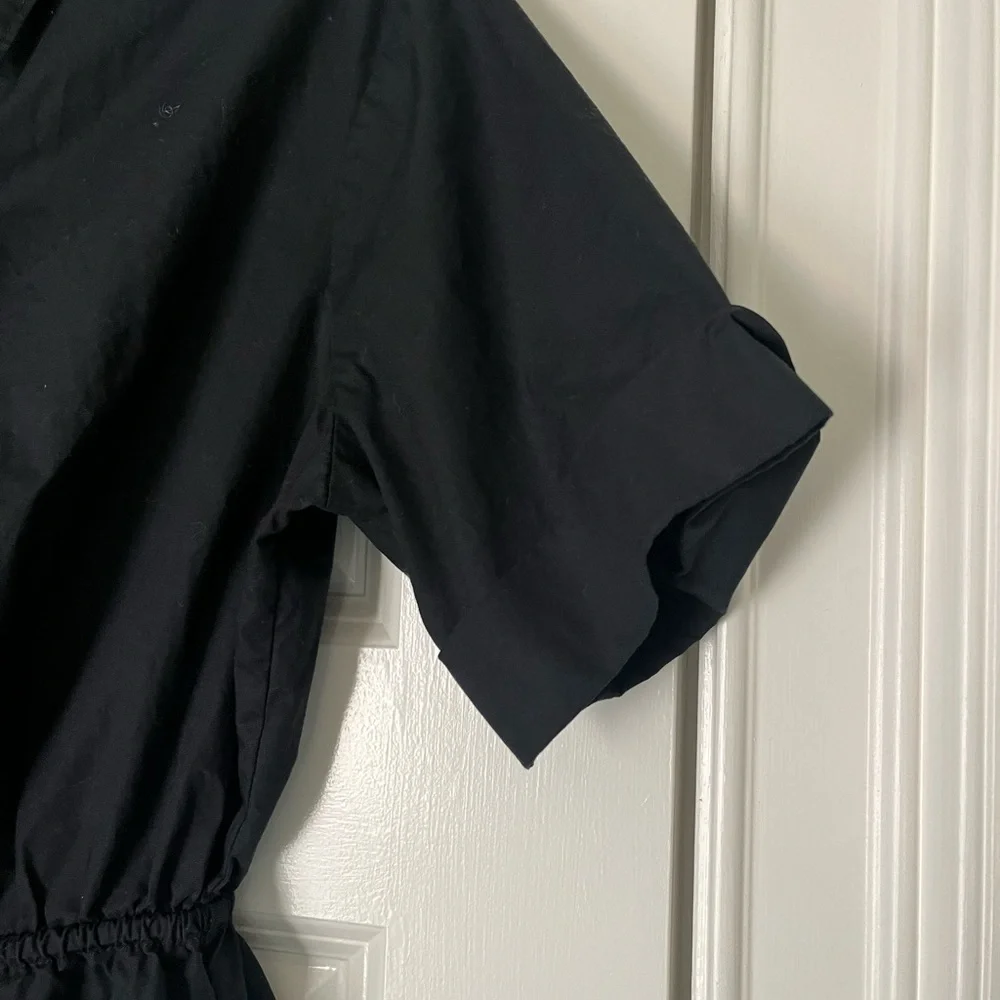 GAP Black Short Sleeve Mini Dress with Tie Waist and Collar - Picture 3 of 6